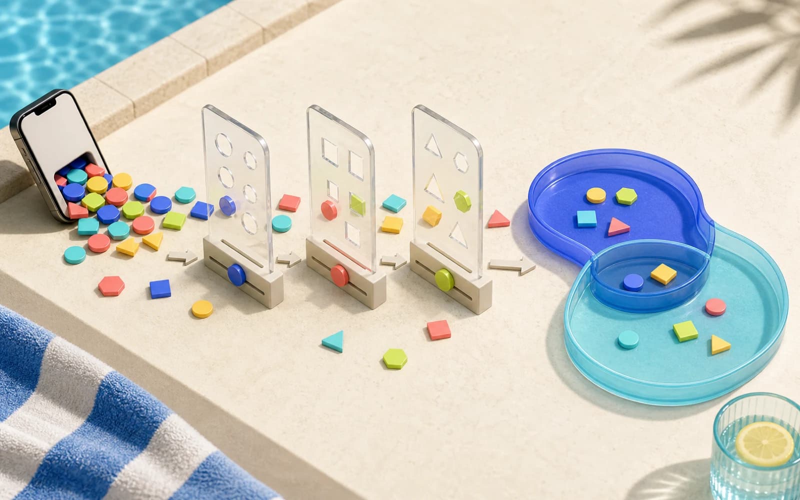 A smartphone sending colorful profile tokens through three abstract filter gates into overlapping pools