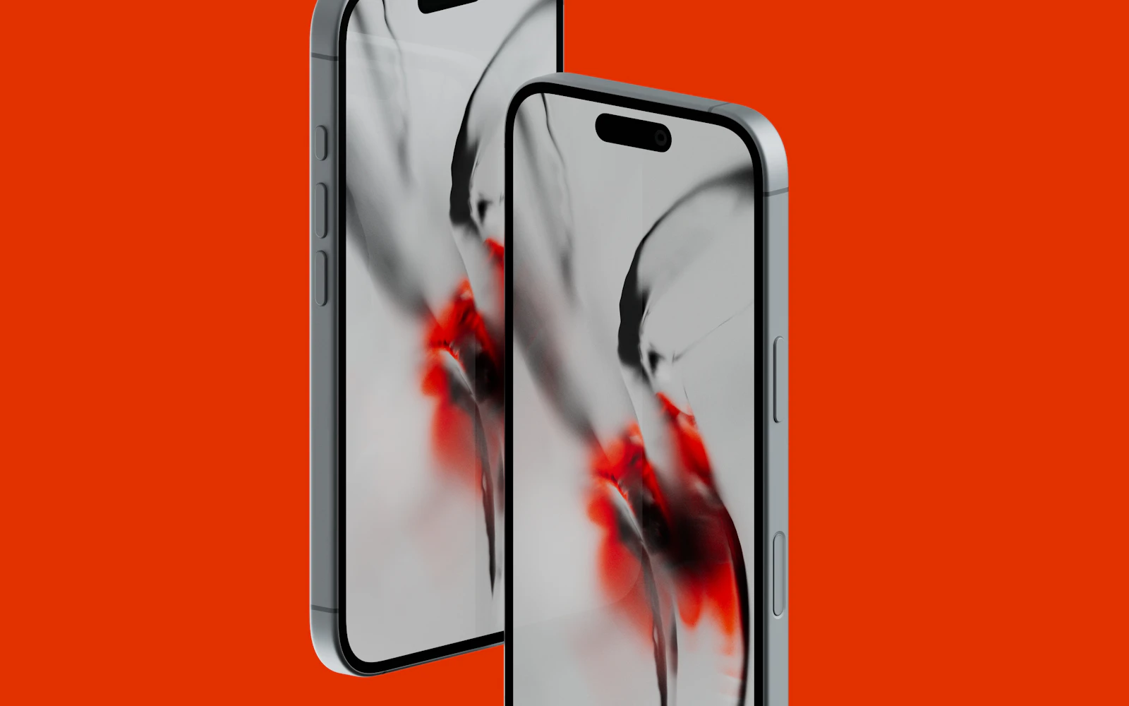 Two smartphones on a vivid orange background representing a product comparison